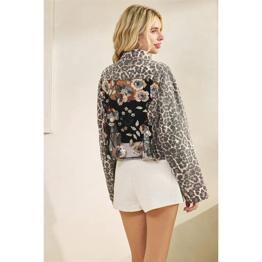 Leopard Denim Jacket with Back Contrast