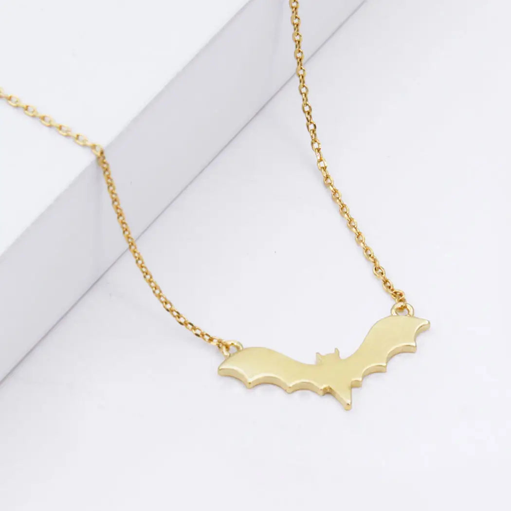 Gold-Dipped Halloween Bat Pendant Necklace