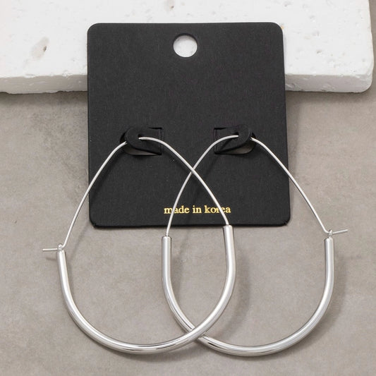 Large Teardrop Shape Hoop Earrings-Silver