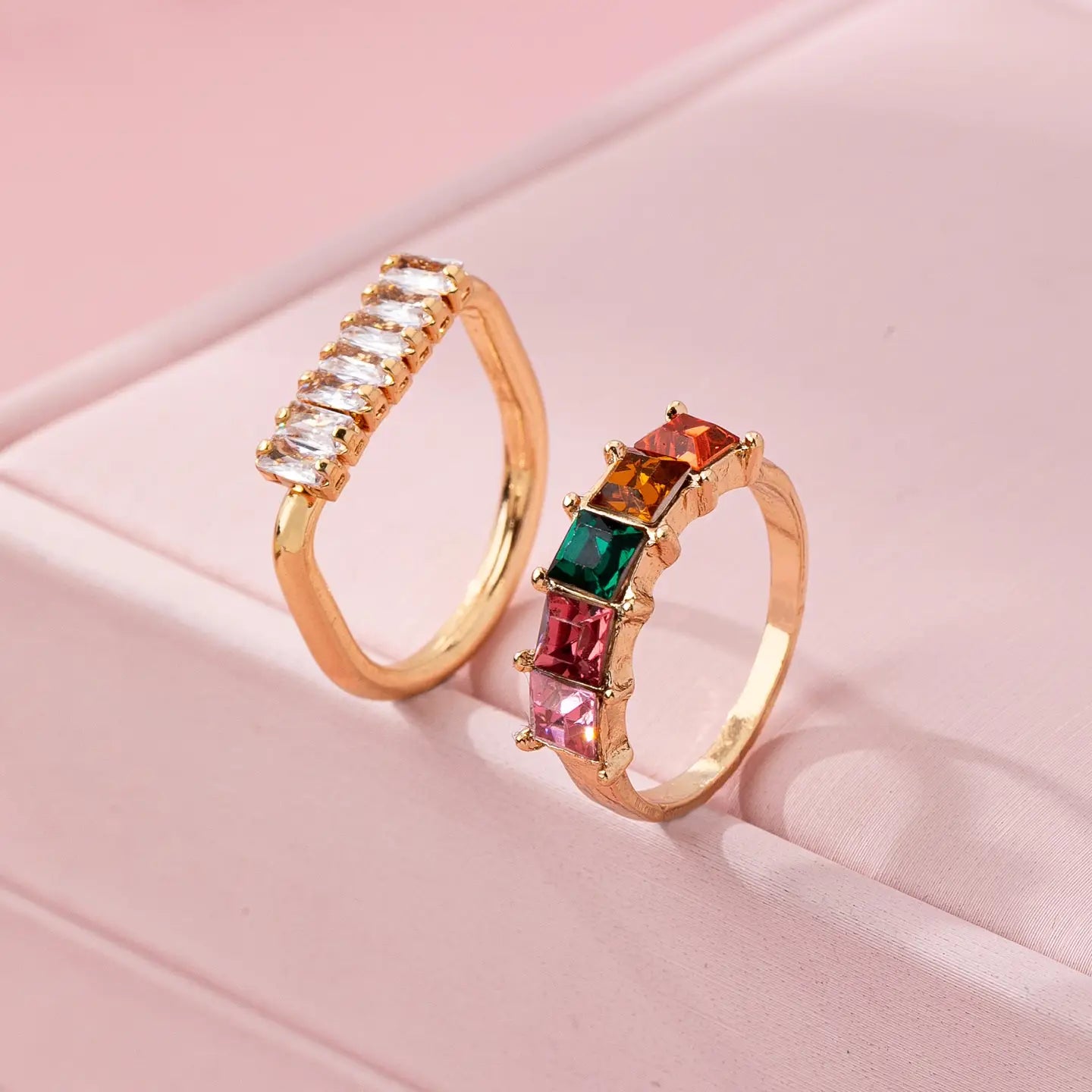 Rainbow Crystal Wrap Ring 2pcs Set