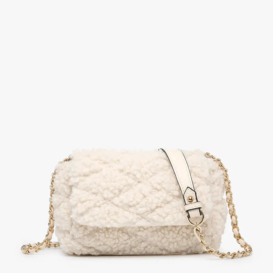 Sofia Sherpa Crossbody w/ Chain Strap-Off White