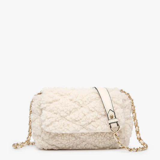 Sofia Sherpa Crossbody w/ Chain Strap-Off White