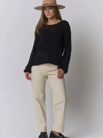 Lightweight Boat Neck Knit Sweater-Black