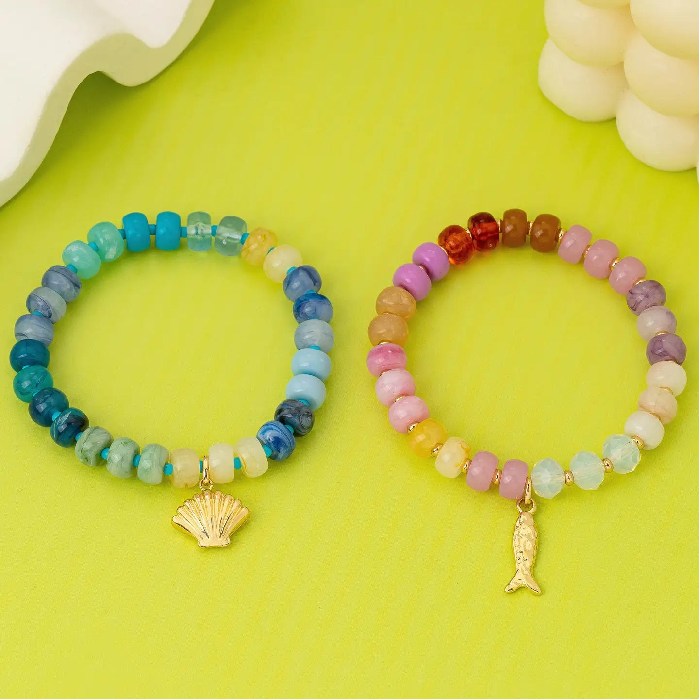 Nautical Multi-Color Resin Beaded Bracelet Set