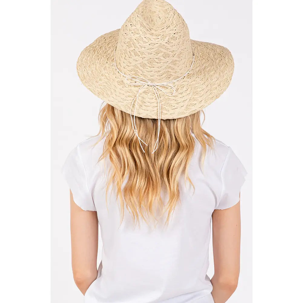 Evil Eye Straw Braided Band Summer Straw Sun Hat-Beige