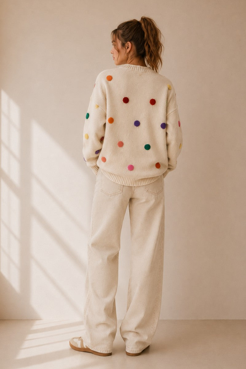 Colorful Pom Pom Knit Sweater