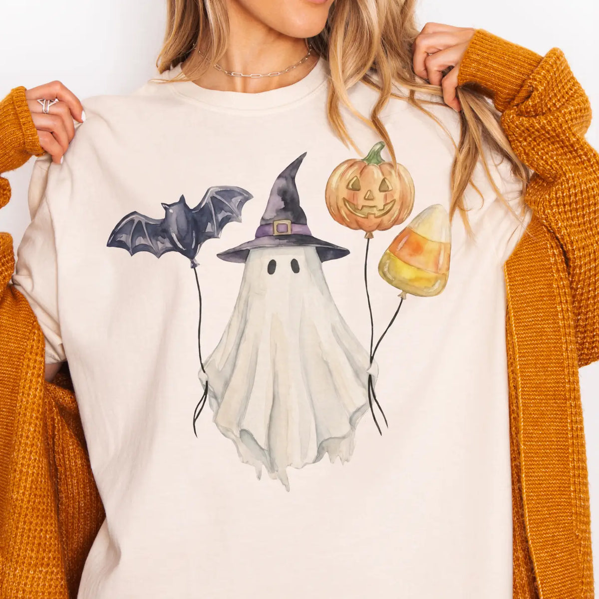 Halloween Cute Ghost Candy Corn Graphic Tee-Cream