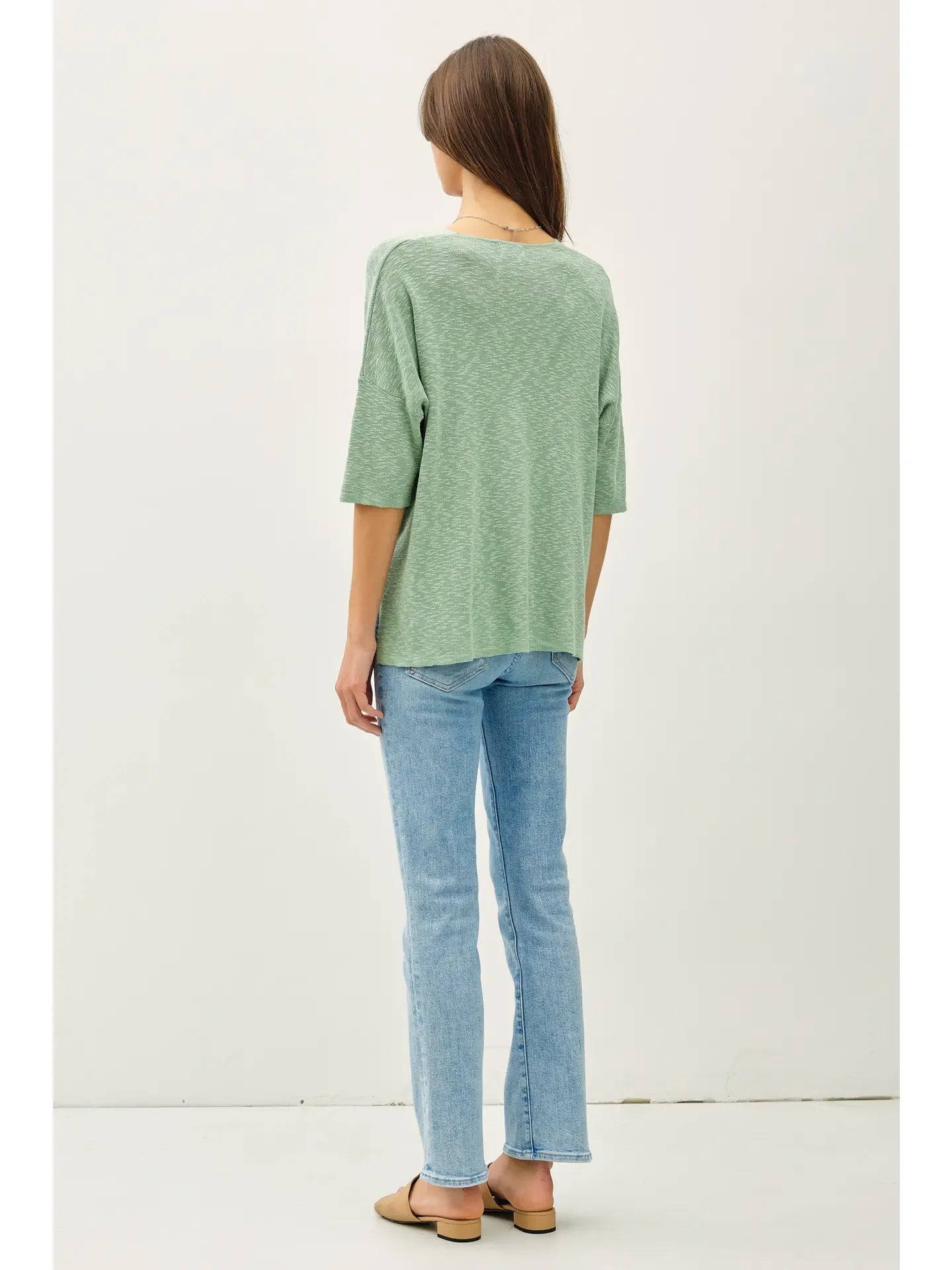 Relaxed Fit 1/2 Sleeve Cotton Slub Sweater-Capri
