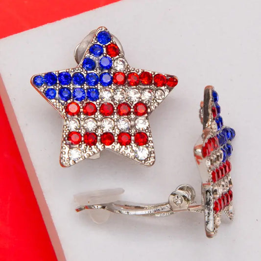 Flag Star Clip On Earrings