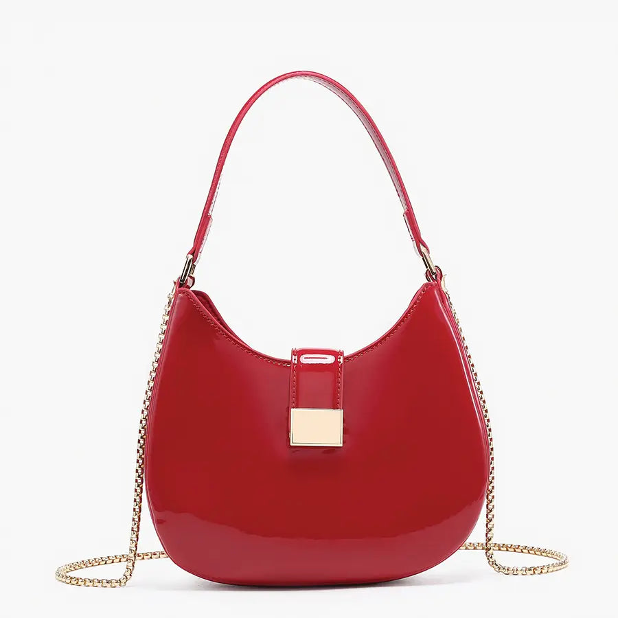 Malta Shaped Crossbody/Saddle Bag w/ Chain-Wine