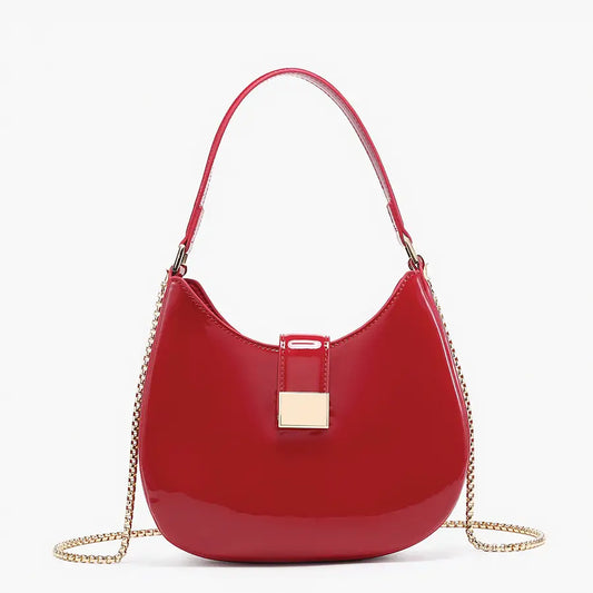 Malta Shaped Crossbody/Saddle Bag w/ Chain-Wine