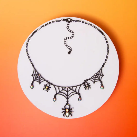 Halloween Spiderweb Necklace with Spider Charms