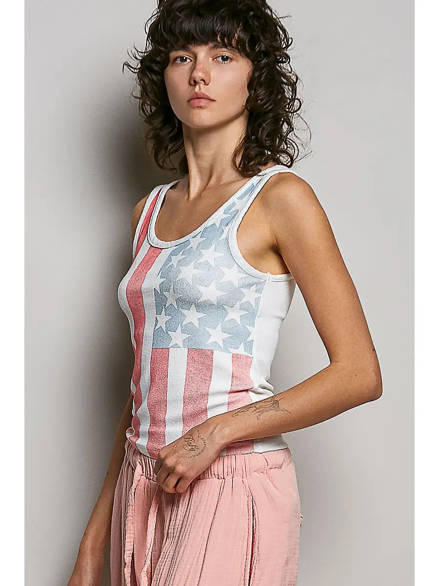 American Flag Vintage Wash Ribbed Tank Top