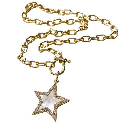 Mother of Pearl Star Pendant Necklace - Gold Chunky