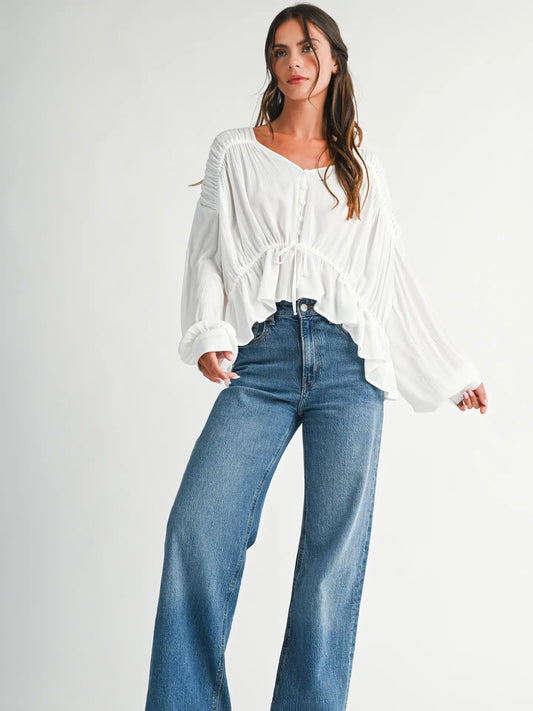 Cyla Textured Button Front Peplum Blouse