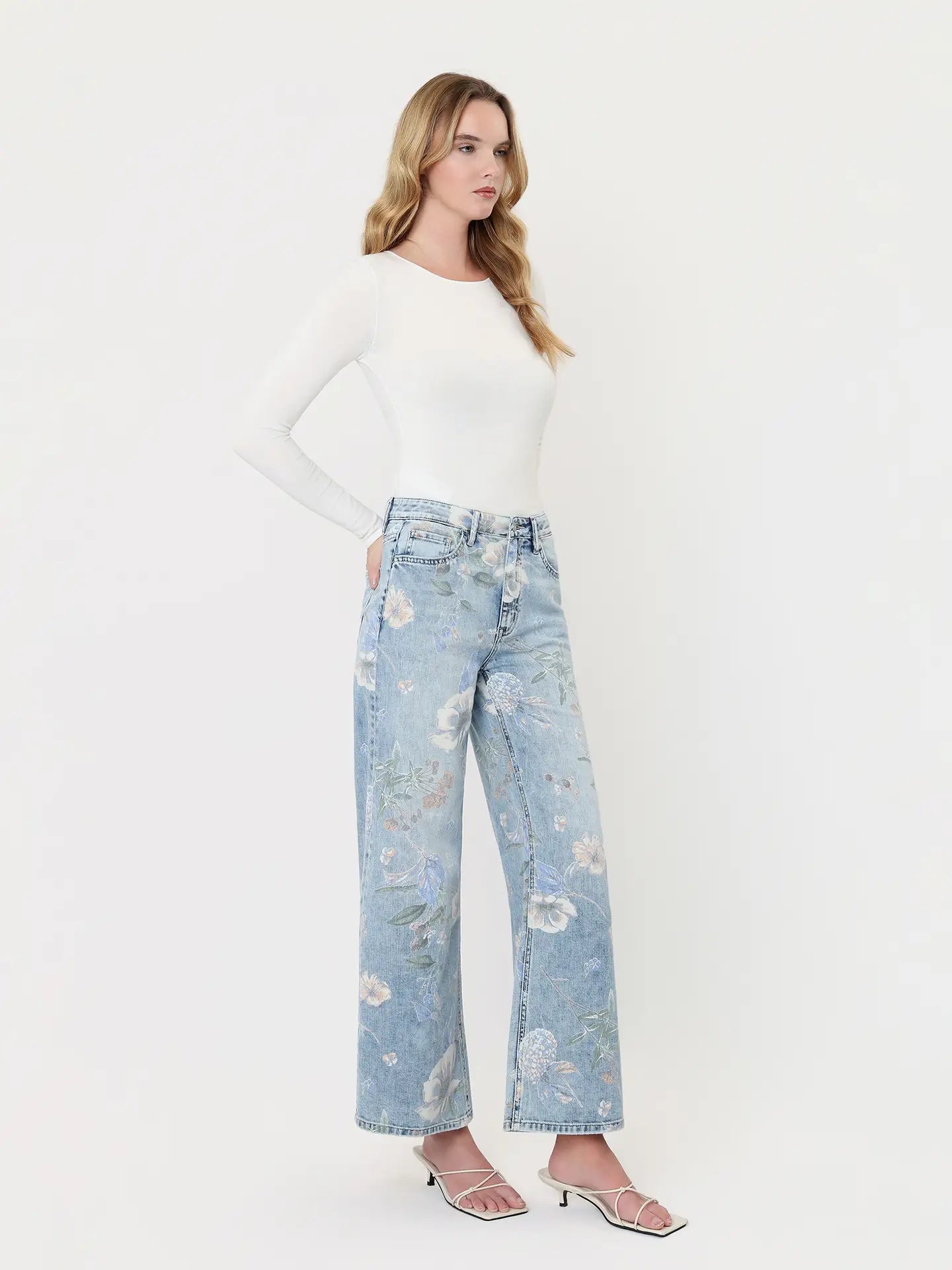 Floral Print Light Wash High Rise Jeans