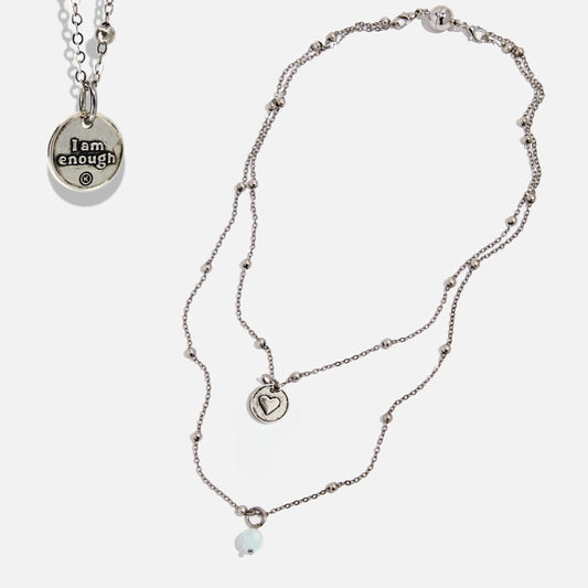"I Am Enough" Heart Dainty Necklace-Silver Aquamarine
