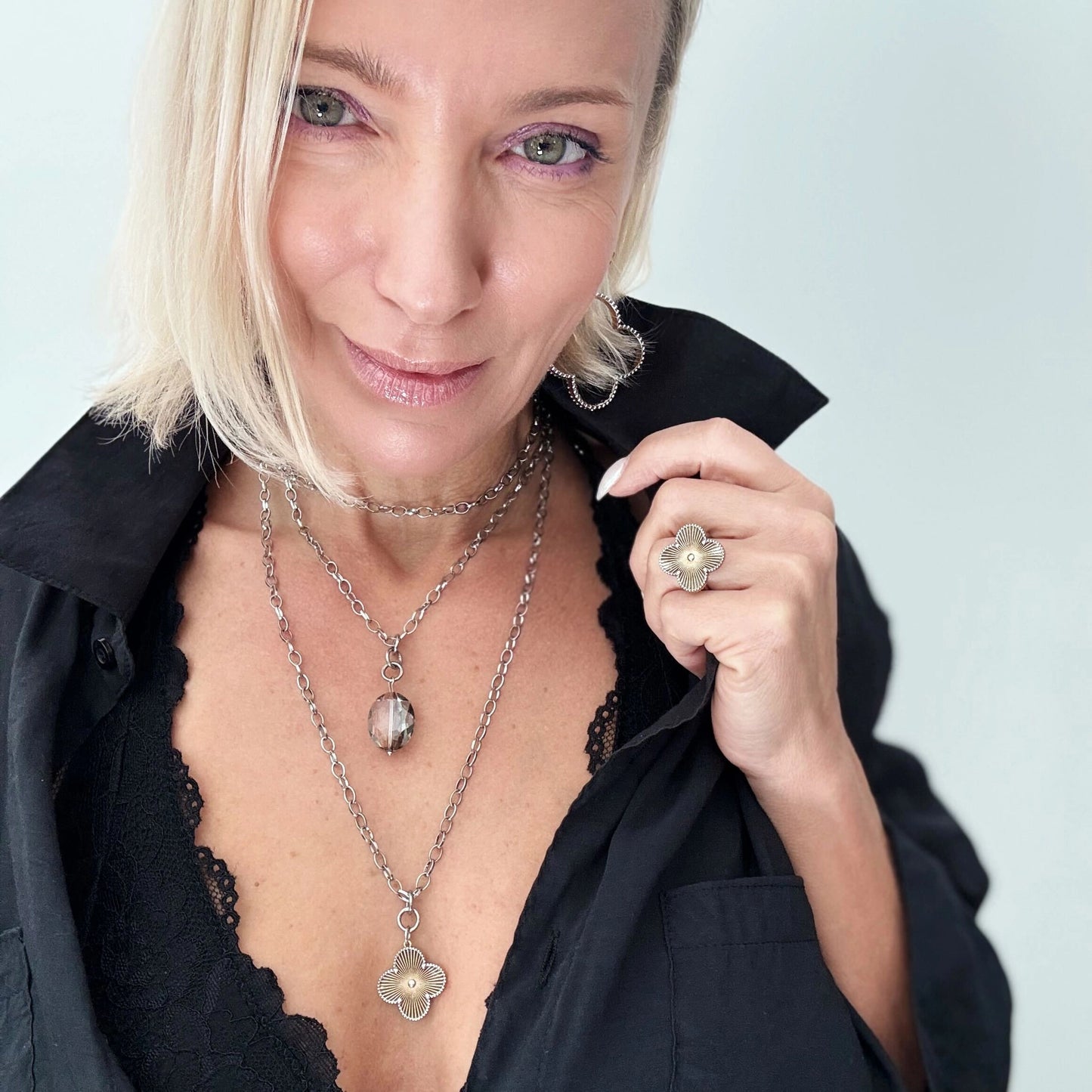 All Is Well Clover Original Lite Necklace-Smokey Crystal