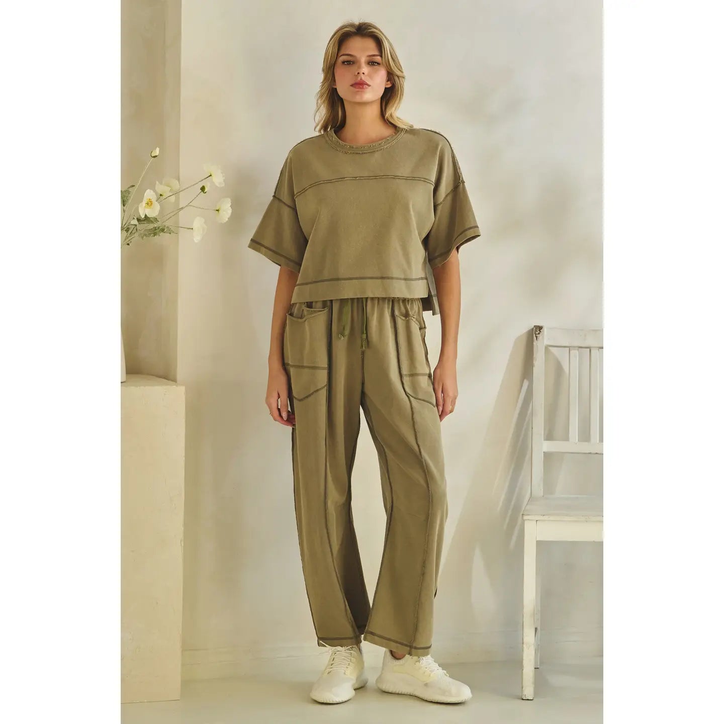 Cropped Easy Set-Olive