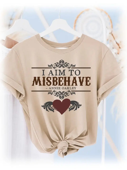 I Aim To Misbehave T-Shirt w/Rhinestone Embellishment