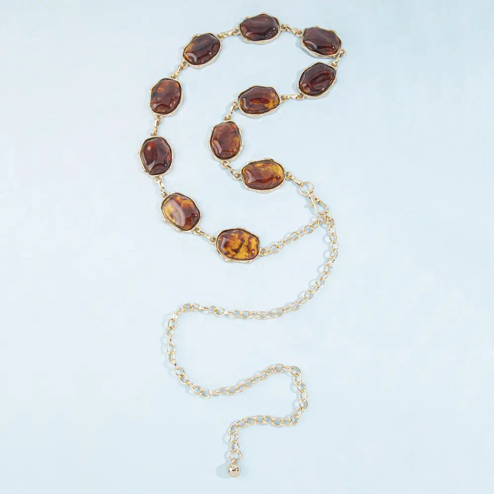 Amber Tone Bezel Set Oval Stone Chain Belt