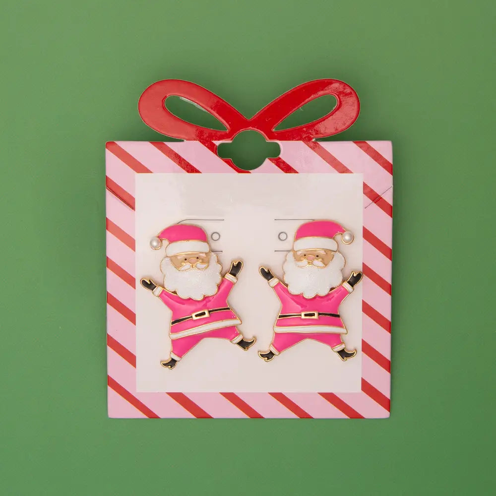 Christmas Enamel Santa Claus Post Earring-Pink