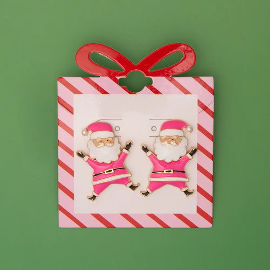 Christmas Enamel Santa Claus Post Earring-Pink