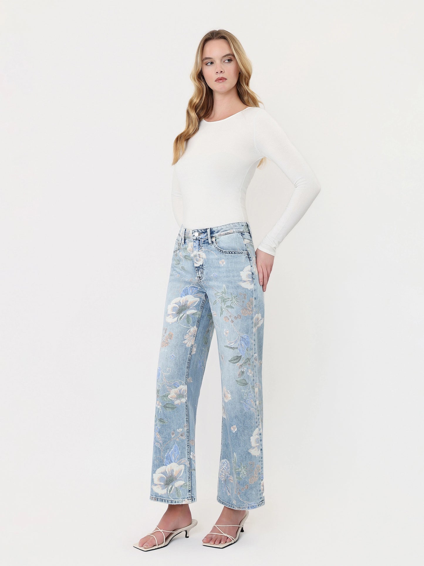 Floral Print Light Wash High Rise Jeans