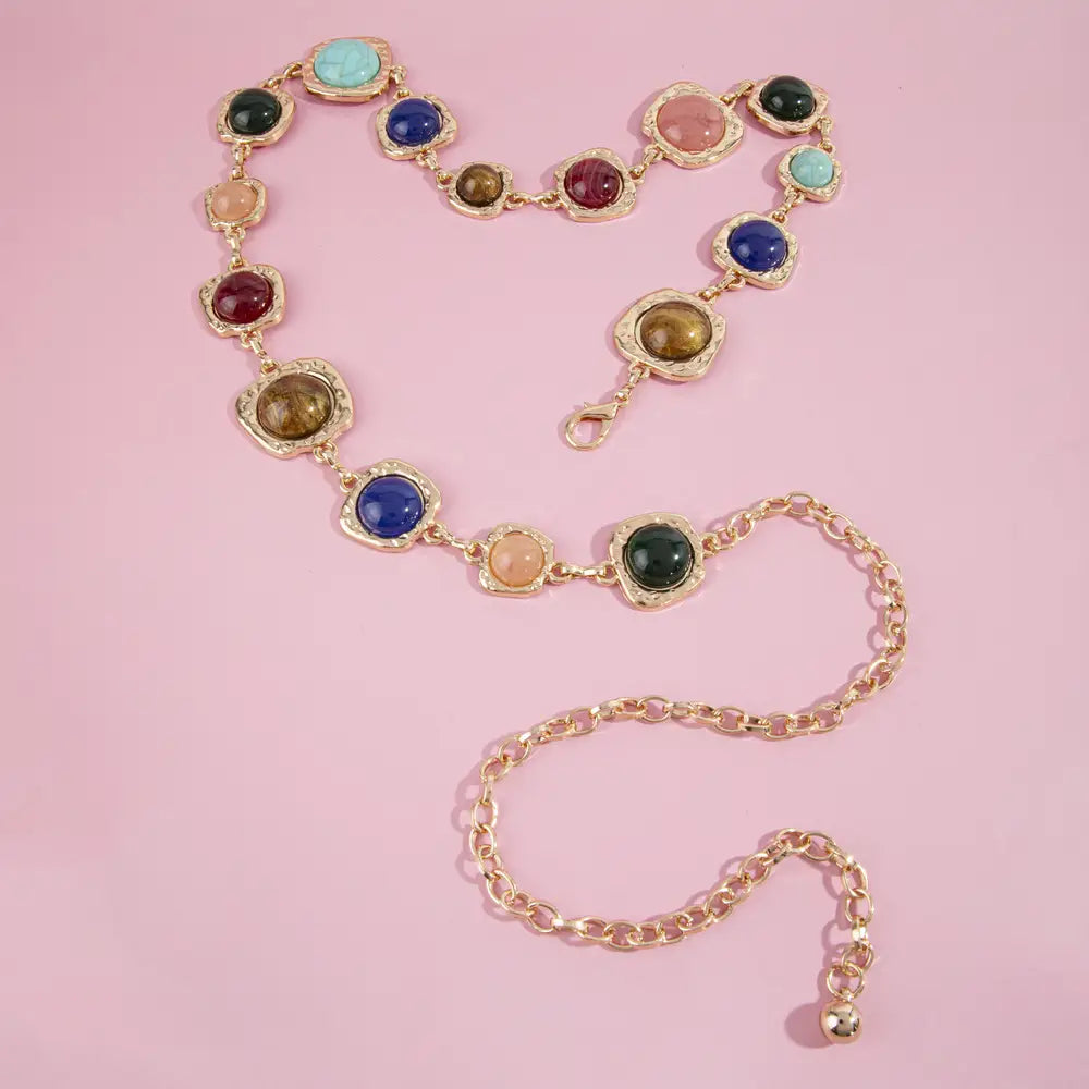 Gemstone Cabochon Station Chain Belt