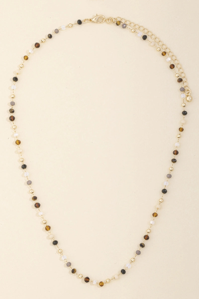 Dainty Faceted Bead Station Chain Necklace-Gold Brown