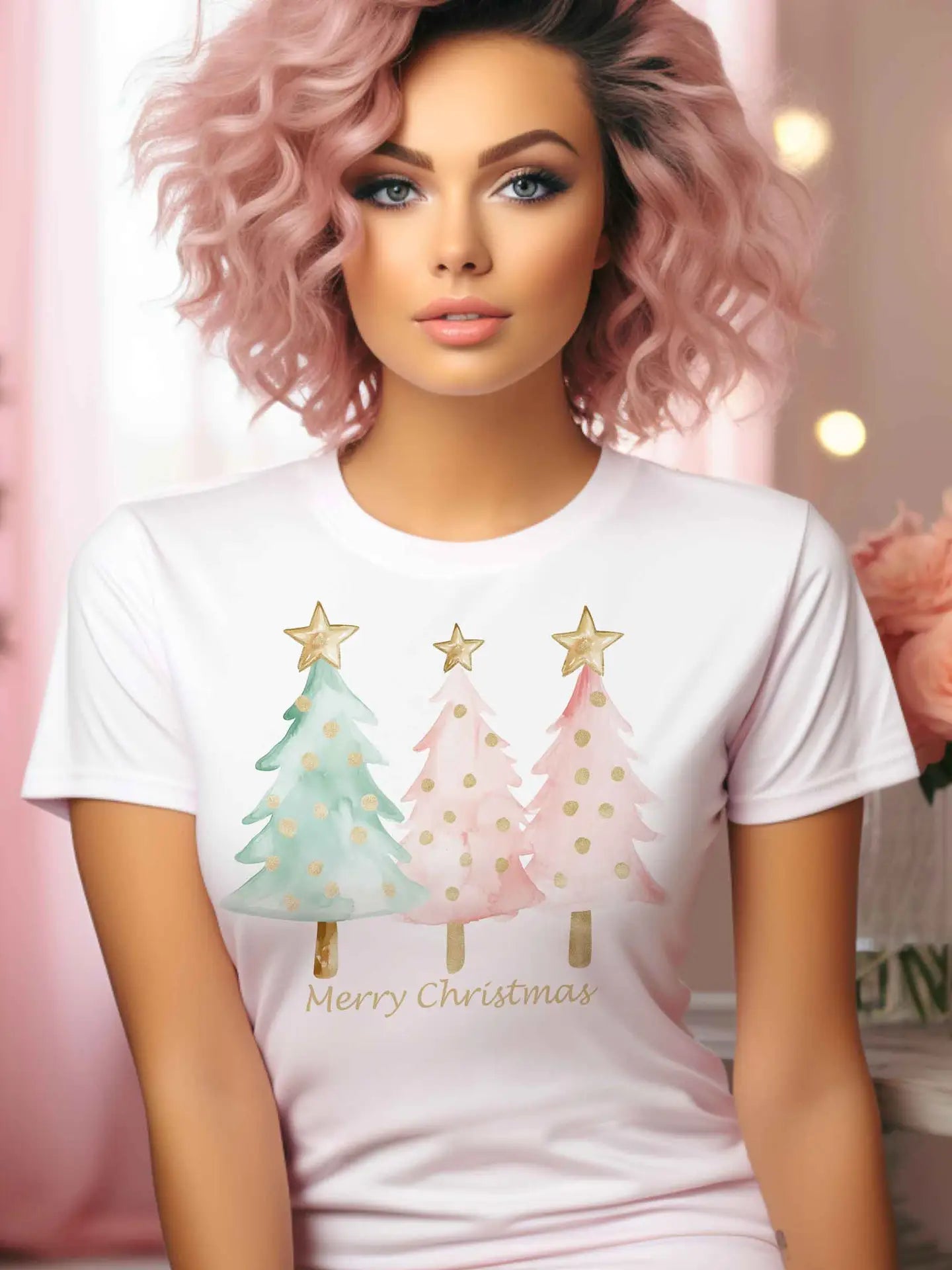 Merry Christmas Pastel Trees w/Rhinestone Embellishment