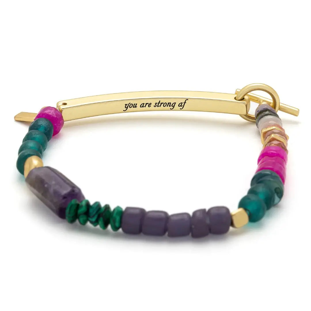 Hidden Message Bracelet - Strong Af/Amethyst/Gold