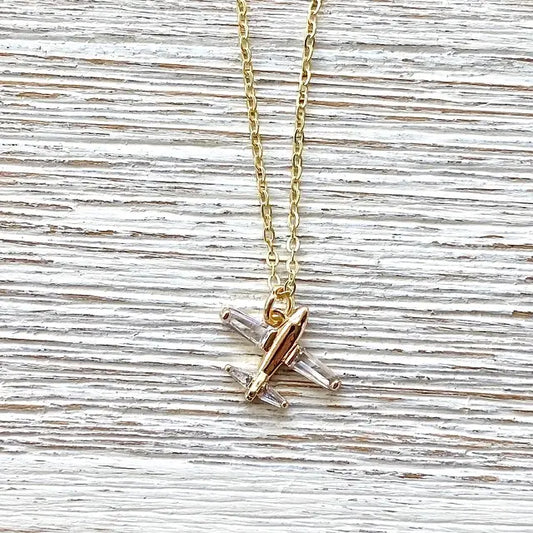 Airplane Necklace Dainty Jewelry Crystal Gold Necklace