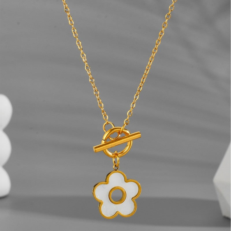 Stainless Steel Tarnishfree Flower Toggle Necklace-Gold