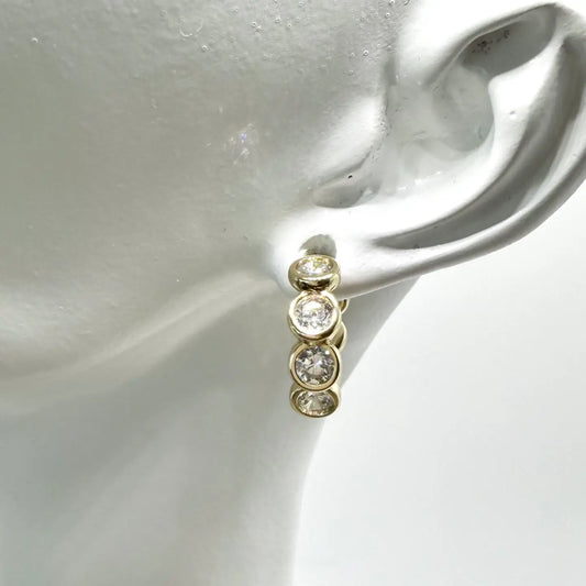 Crystal Bezel Huggie Hoop Earrings Gold