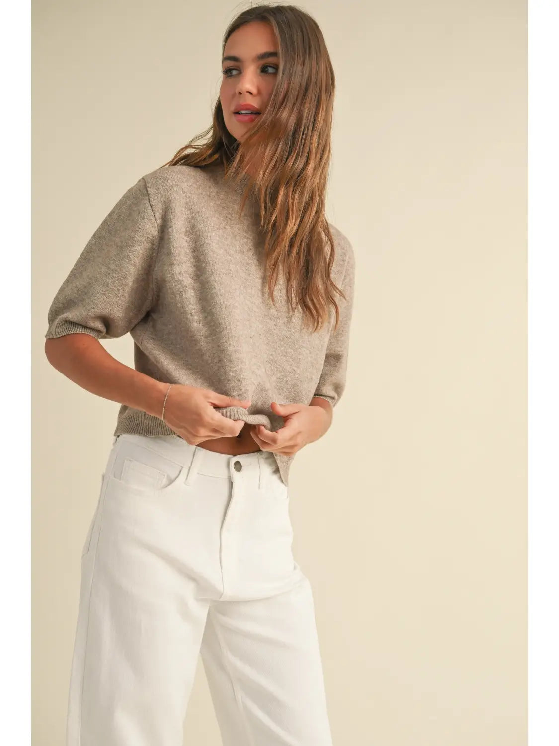 Grace Short Sleeve Sweater Top-Mocha