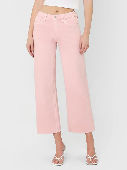 High Rise Pale Lilac Color Crop Wide Leg Jeans