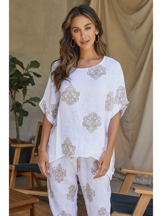 Linen S/S Mandala Print Shirt