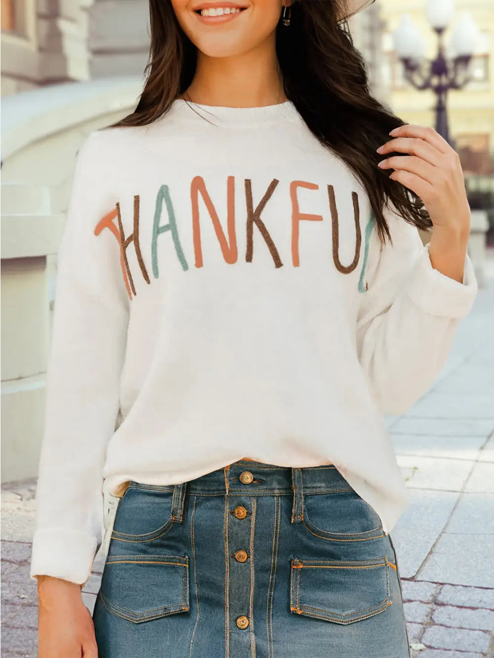 Thankful Ivory Embroidered Sweater