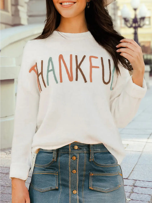 Thankful Ivory Embroidered Sweater