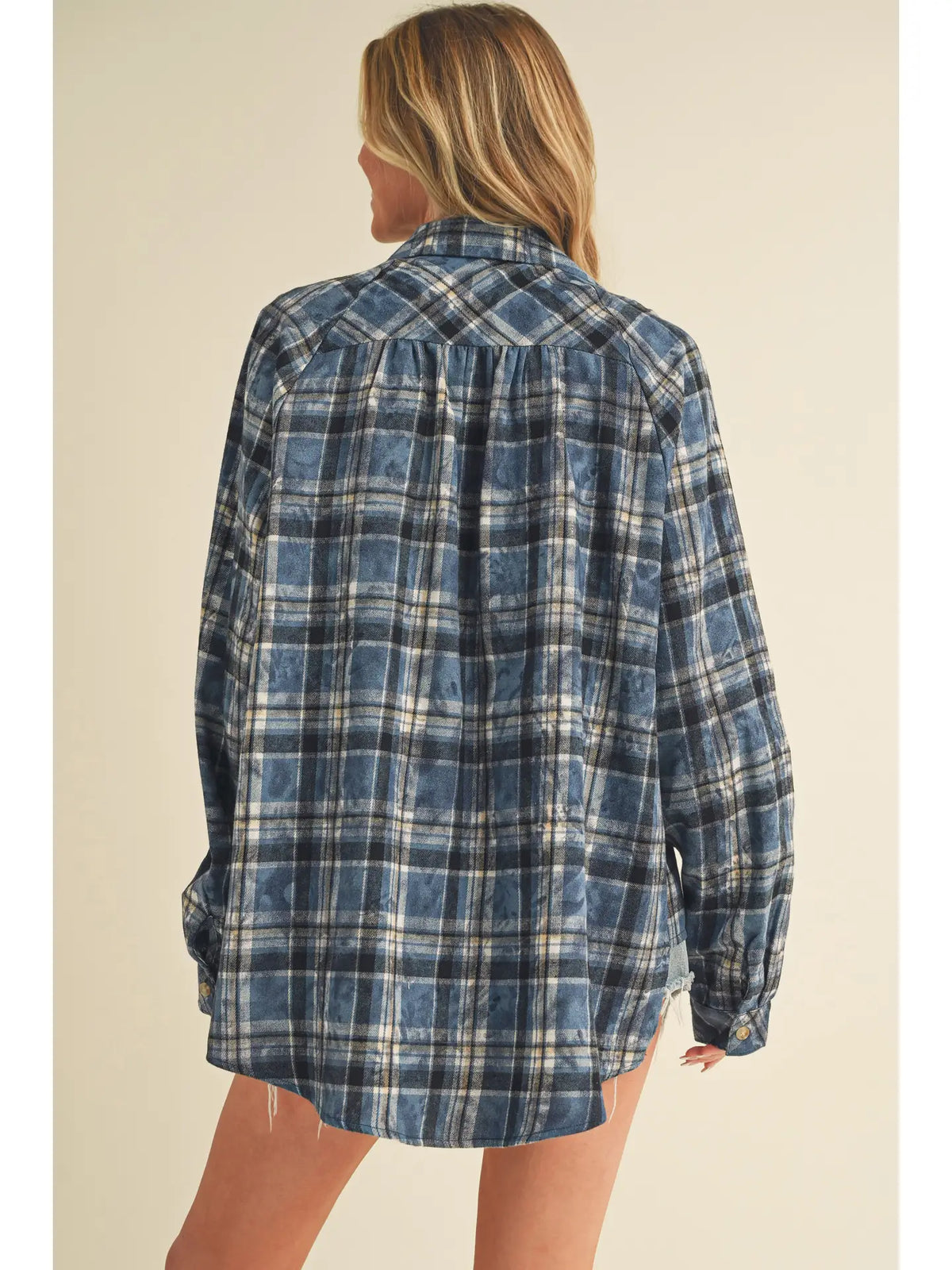 Laura Plaid Washed Flannel Shirt -Blue