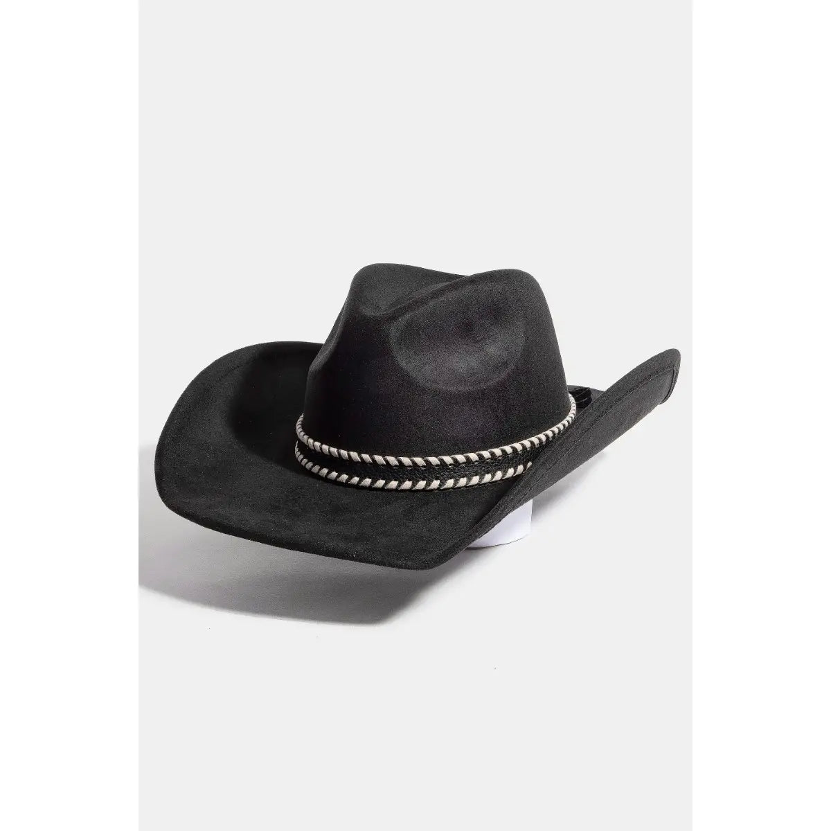 Braided Strap Faux Suede Western Cowboy Hat-BLACK