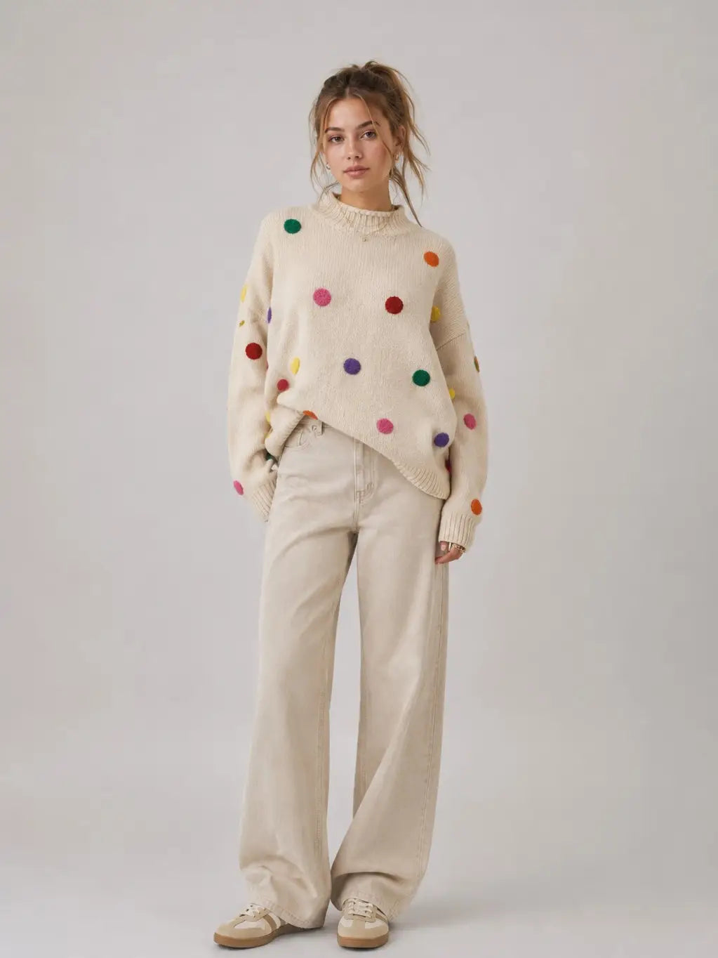 Colorful Pom Pom Knit Sweater