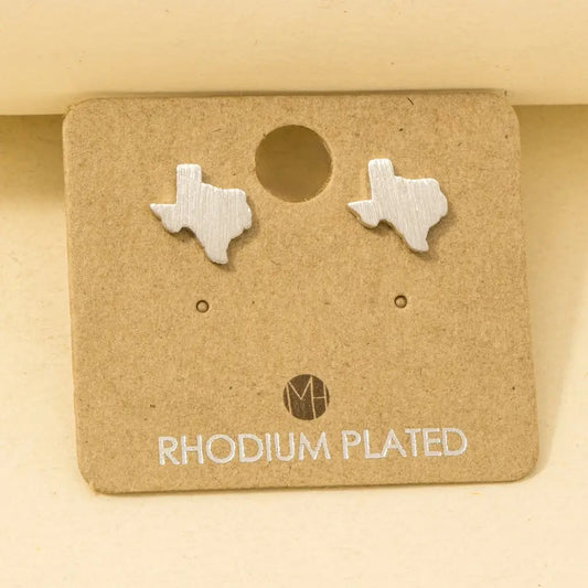 Rhodium Plated Brushed Texas Stud Earrings-Silver
