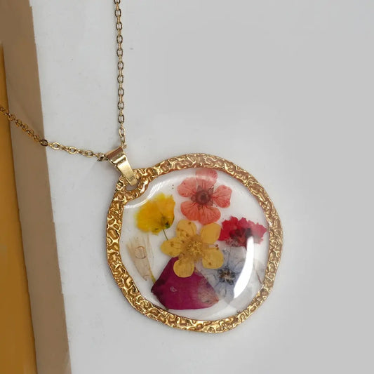 18K Stainless Steel Tarnish Free Flower Necklace-Round