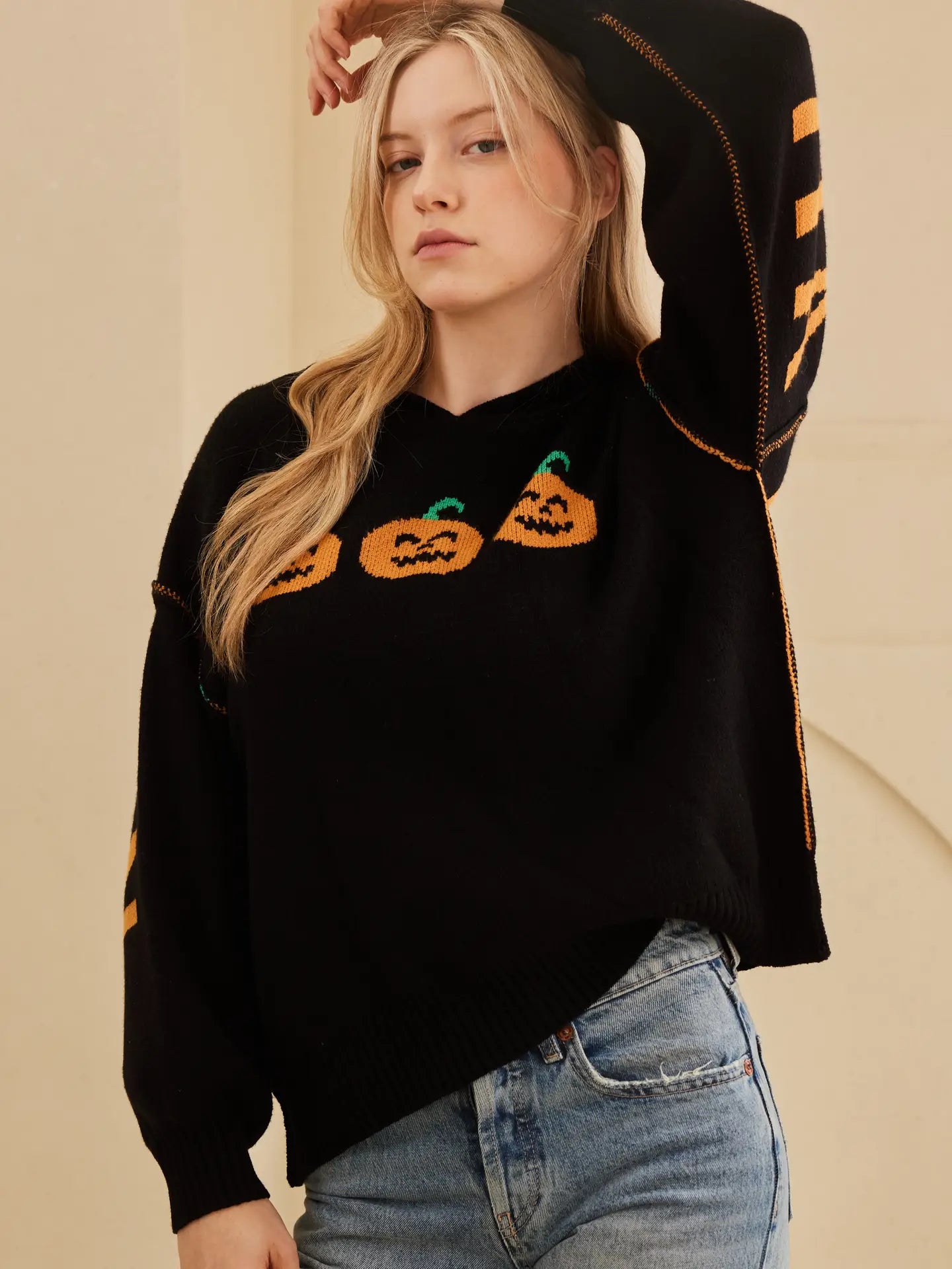 Hooded Halloween Sweater with Jaco O Embroidery