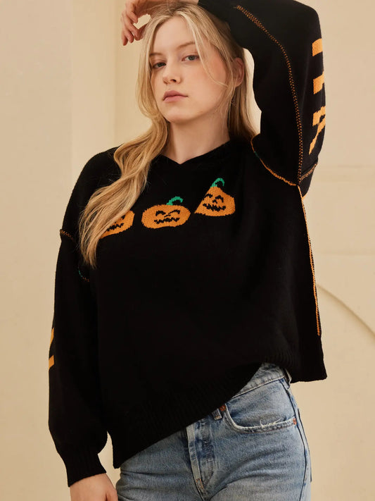 Hooded Halloween Sweater with Jaco O Embroidery