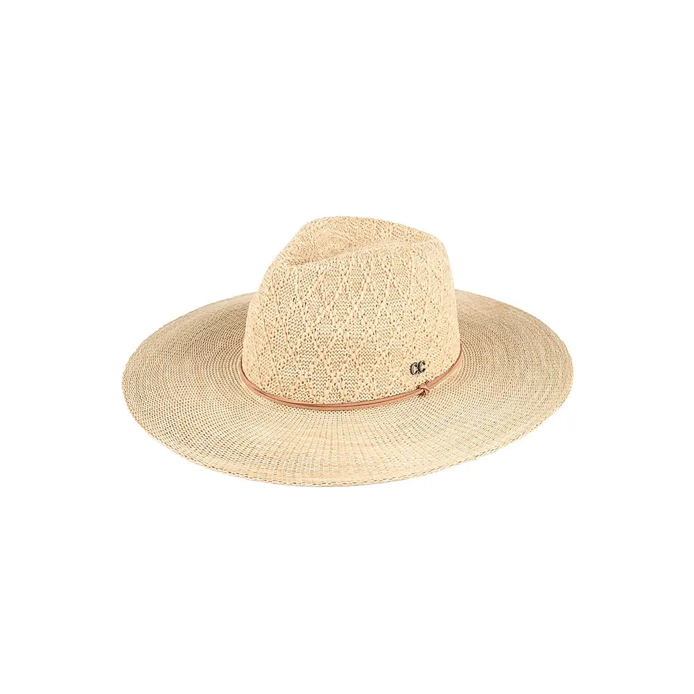 C.C Packable Pattern Panama Hat-Beige