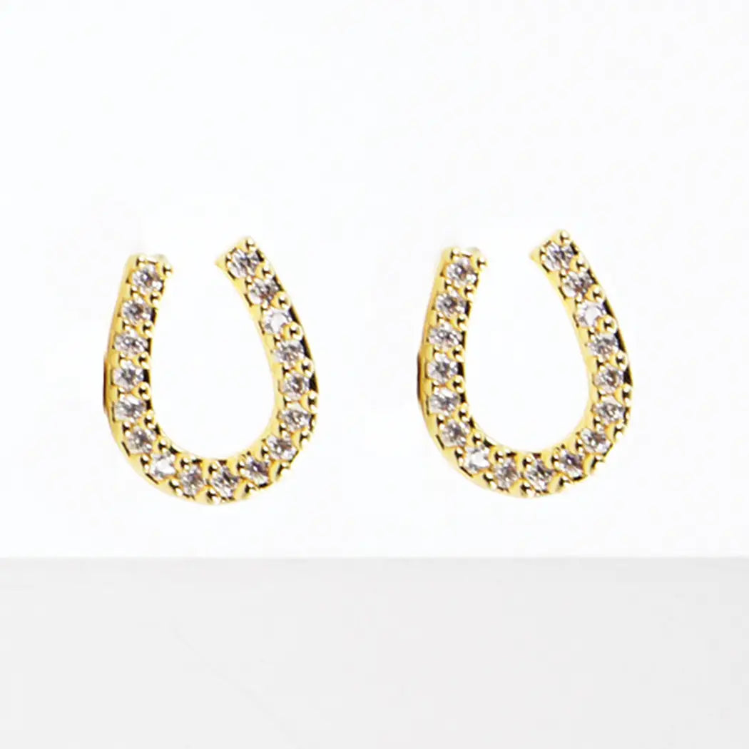 Cz Gold-Dipped Rhinestone Horseshoe Earring-Gold