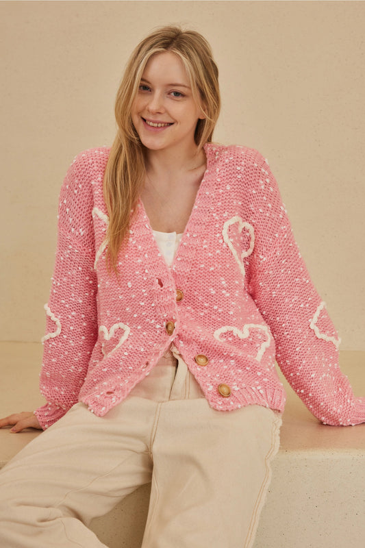 Lola Cardigan with Heart Overstitch-Pink